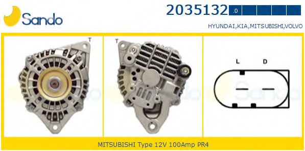 SANDO 2035132.0 Генератор для KIA OPTIMA (Киа Оптима) SANDO 2035132.0 Генератор для KIA OPTIMA (Киа Оптима)