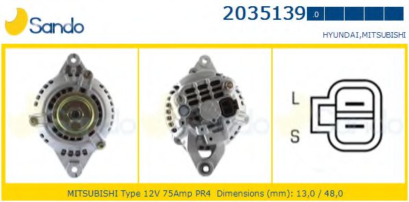 SANDO 2035139.0 Генератор для MITSUBISHI LANCER IV (Митсубиши/митсубиси Ланcэр иv) SANDO 2035139.0 Генератор для MITSUBISHI LANCER IV (Митсубиши/митсубиси Ланcэр иv)