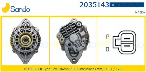 SANDO 2035143.0 Генератор для MAZDA 323 F/P VI (Мазда 323 ф/п vи) SANDO 2035143.0 Генератор для MAZDA 323 F/P VI (Мазда 323 ф/п vи)