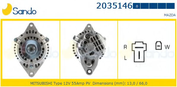 SANDO 2035146.0 Генератор для MAZDA 323 III (Мазда 323 3) SANDO 2035146.0 Генератор для MAZDA 323 III (Мазда 323 3)