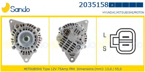 SANDO 2035158.0 Генератор для HYUNDAI (Хендай) SANDO 2035158.0 Генератор для HYUNDAI (Хендай)