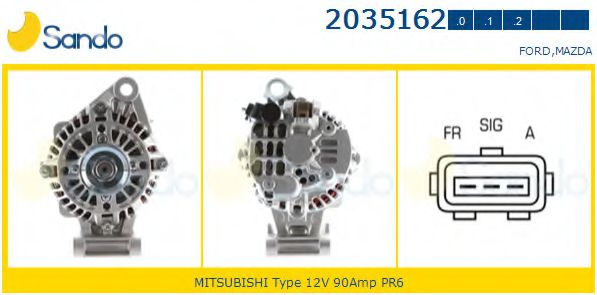 SANDO 2035162.0 Генератор для FORD FIESTA V (Форд Фиеста 5) SANDO 2035162.0 Генератор для FORD FIESTA V (Форд Фиеста 5)