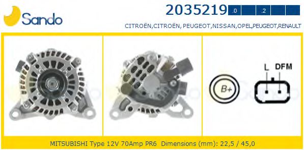 SANDO 2035219.0 Генератор для NISSAN (Ниссан) SANDO 2035219.0 Генератор для NISSAN (Ниссан)