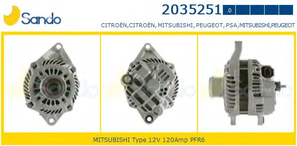 SANDO 2035251.0 Генератор для MITSUBISHI GALANT FORTIS SPORTBACK (Митсубиши/митсубиси Галант фортис спортбаcк) SANDO 2035251.0 Генератор для MITSUBISHI GALANT FORTIS SPORTBACK (Митсубиши/митсубиси Галант фортис спортбаcк)