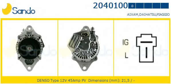 SANDO 2040100.0 Генератор для DAIHATSU (Дайхатсу) SANDO 2040100.0 Генератор для DAIHATSU (Дайхатсу)
