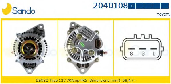 SANDO 2040108.0 Генератор 70 для TOYOTA PICNIC (Тойота/тоета Пикник) SANDO 2040108.0 Генератор 70 для TOYOTA PICNIC (Тойота/тоета Пикник)