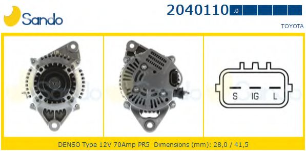 SANDO 2040110.0 Генератор для TOYOTA CARINA E (Тойота/тоета Карина е) SANDO 2040110.0 Генератор для TOYOTA CARINA E (Тойота/тоета Карина е)