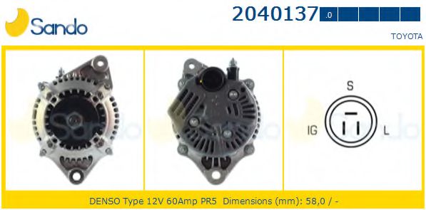 SANDO 2040137.0 Генератор для TOYOTA CELICA (Тойота/тоета Cэлиcа) SANDO 2040137.0 Генератор для TOYOTA CELICA (Тойота/тоета Cэлиcа)