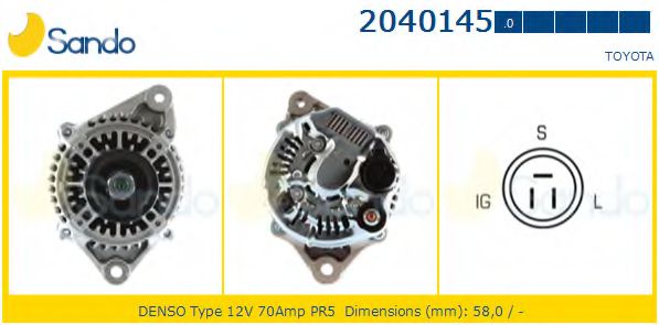 SANDO 2040145.0 Генератор 3S-FE для TOYOTA (Тойота/тоета) SANDO 2040145.0 Генератор 3S-FE для TOYOTA (Тойота/тоета)