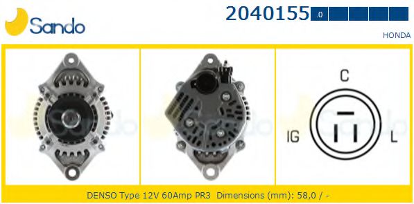 SANDO 2040155.0 Генератор для HONDA (Хонда) SANDO 2040155.0 Генератор для HONDA (Хонда)