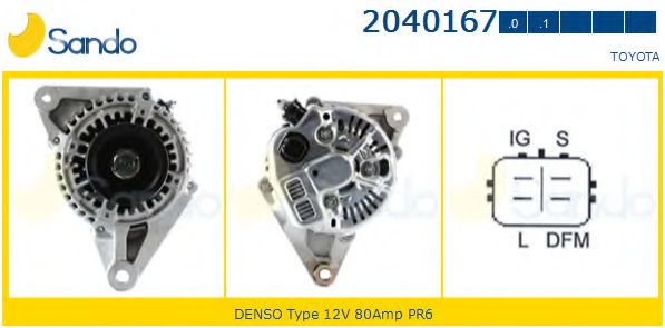 SANDO 2040167.0 Генератор для TOYOTA COROLLA VERSO (Тойота/тоета Королла версо) SANDO 2040167.0 Генератор для TOYOTA COROLLA VERSO (Тойота/тоета Королла версо)