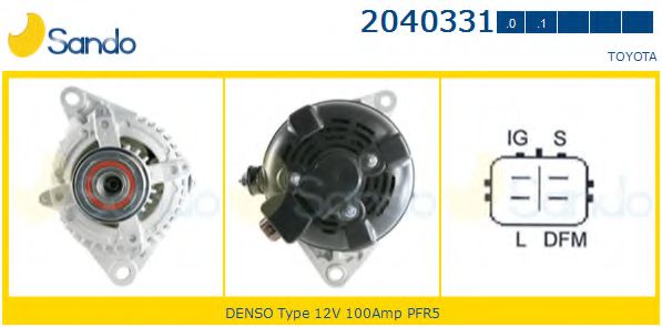 SANDO 2040331.0 Генератор 01 2002 для TOYOTA (Тойота/тоета) SANDO 2040331.0 Генератор 01 2002 для TOYOTA (Тойота/тоета)