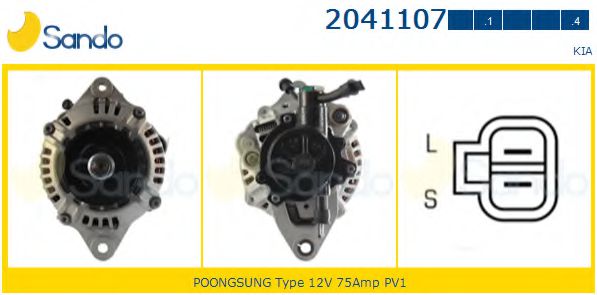 SANDO 2041107.1 Генератор 12 1997 для KIA K2700 (Киа К2700) SANDO 2041107.1 Генератор 12 1997 для KIA K2700 (Киа К2700)
