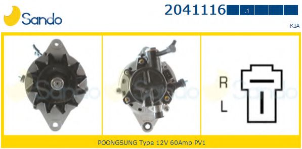 SANDO 2041116.1 Генератор для KIA K2700 (Киа К2700) SANDO 2041116.1 Генератор для KIA K2700 (Киа К2700)