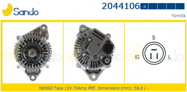 SANDO 2044106.0 Генератор для TOYOTA (Тойота/тоета) SANDO 2044106.0 Генератор для TOYOTA (Тойота/тоета)