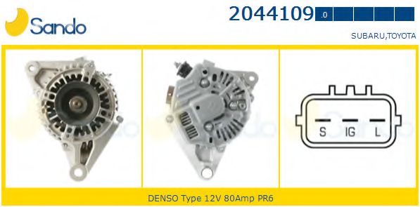 SANDO 2044109.0 Генератор для TOYOTA COROLLA VERSO (Тойота/тоета Королла версо) SANDO 2044109.0 Генератор для TOYOTA COROLLA VERSO (Тойота/тоета Королла версо)