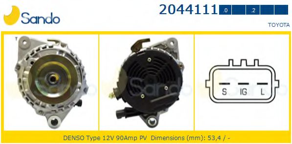 SANDO 2044111.2 Генератор для TOYOTA AVENSIS (Тойота/тоета Авенсис) SANDO 2044111.2 Генератор для TOYOTA AVENSIS (Тойота/тоета Авенсис)