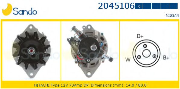 SANDO 2045106.0 Генератор RD28T для NISSAN PATROL IV (Ниссан Патрол 4) SANDO 2045106.0 Генератор RD28T для NISSAN PATROL IV (Ниссан Патрол 4)