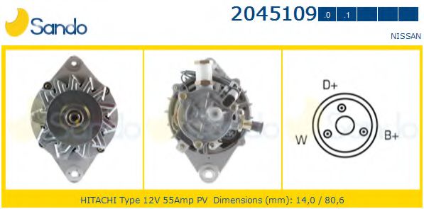 SANDO 2045109.0 Генератор для NISSAN (Ниссан) SANDO 2045109.0 Генератор для NISSAN (Ниссан)