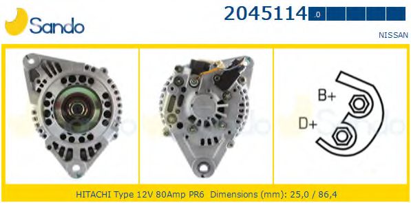 SANDO 2045114.0 Генератор для NISSAN PRIMERA (Ниссан Примера) SANDO 2045114.0 Генератор для NISSAN PRIMERA (Ниссан Примера)