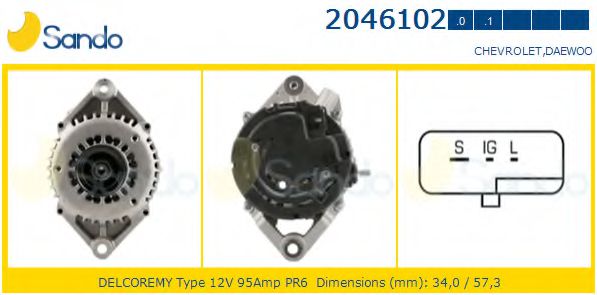 SANDO 2046102.0 Генератор для CHEVROLET EVANDA (Шевроле Эvанда) SANDO 2046102.0 Генератор для CHEVROLET EVANDA (Шевроле Эvанда)