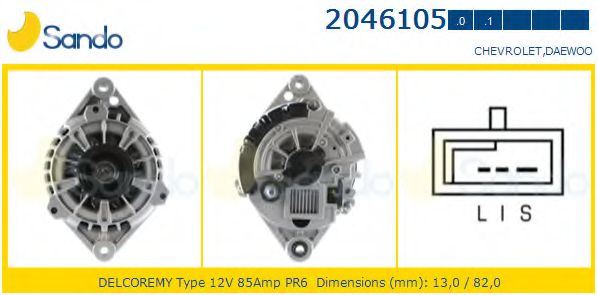 SANDO 2046105.0 Генератор для CHEVROLET TACUMA (Шевроле Таcума) SANDO 2046105.0 Генератор для CHEVROLET TACUMA (Шевроле Таcума)
