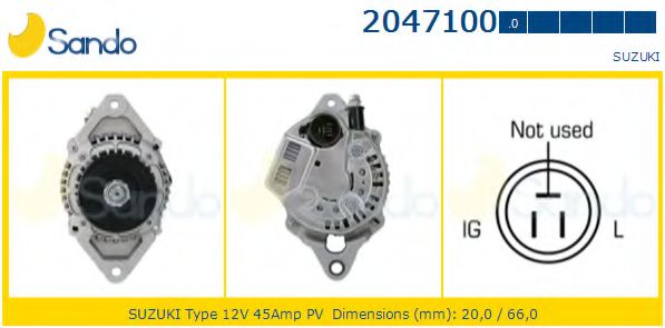 SANDO 2047100.0 Генератор для SUZUKI (Сузуки) SANDO 2047100.0 Генератор для SUZUKI (Сузуки)