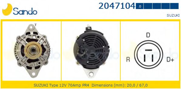 SANDO 2047104.0 Генератор для SUZUKI (Сузуки) SANDO 2047104.0 Генератор для SUZUKI (Сузуки)