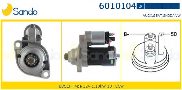 SANDO 6010104.0 Стартер для VOLKSWAGEN NOVO FUSCA (Фольксваген Ноvо фусcа) SANDO 6010104.0 Стартер для VOLKSWAGEN NOVO FUSCA (Фольксваген Ноvо фусcа)
