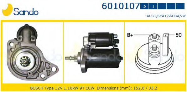 SANDO 6010107.0 Стартер механическая коробка передач для SEAT TOLEDO (Сеат Толэдо) SANDO 6010107.0 Стартер механическая коробка передач для SEAT TOLEDO (Сеат Толэдо)