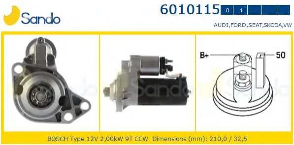 SANDO 6010115.0 Стартер 11 1995 для VOLKSWAGEN GOLF III (Фольксваген Гольф 3) SANDO 6010115.0 Стартер 11 1995 для VOLKSWAGEN GOLF III (Фольксваген Гольф 3)