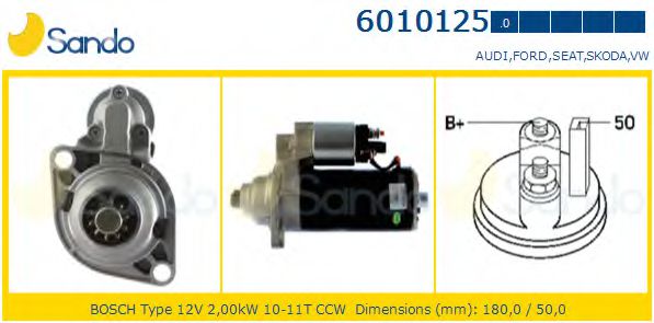 SANDO 6010125.0 Стартер механическая коробка передач для VOLKSWAGEN SHARAN (Фольксваген Шаран) SANDO 6010125.0 Стартер механическая коробка передач для VOLKSWAGEN SHARAN (Фольксваген Шаран)