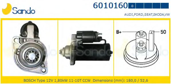 SANDO 6010160.0 Стартер для VOLKSWAGEN SHARAN (Фольксваген Шаран) SANDO 6010160.0 Стартер для VOLKSWAGEN SHARAN (Фольксваген Шаран)