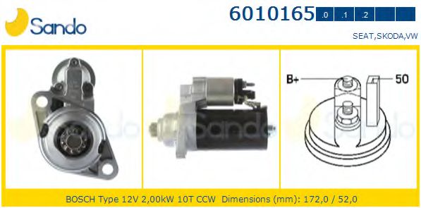 SANDO 6010165.0 Стартер для VOLKSWAGEN (Фольксваген) SANDO 6010165.0 Стартер для VOLKSWAGEN (Фольксваген)