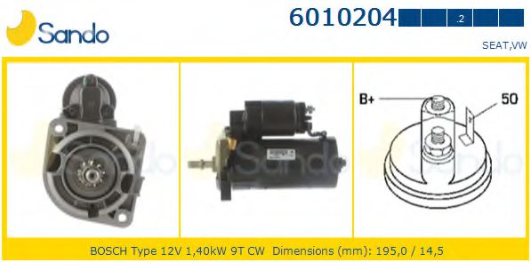 SANDO 6010204.2 Стартер для VOLKSWAGEN POLO (Фольксваген Поло) SANDO 6010204.2 Стартер для VOLKSWAGEN POLO (Фольксваген Поло)