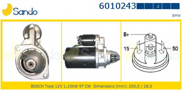 SANDO 6010243.2 Стартер M30B28 для BMW 7 (Бмв 7) SANDO 6010243.2 Стартер M30B28 для BMW 7 (Бмв 7)