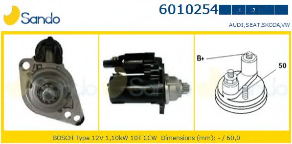 SANDO 6010254.2 Стартер механическая коробка передач для VOLKSWAGEN JETTA VI IV (Фольксваген Джетта 6 4) SANDO 6010254.2 Стартер механическая коробка передач для VOLKSWAGEN JETTA VI IV (Фольксваген Джетта 6 4)