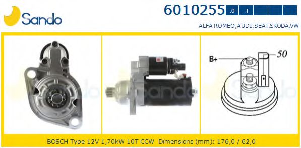 SANDO 6010255.0 Стартер для VOLKSWAGEN TOURAN (Фольксваген Туран) SANDO 6010255.0 Стартер для VOLKSWAGEN TOURAN (Фольксваген Туран)