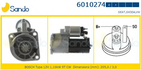 SANDO 6010274.0 Стартер для VOLKSWAGEN POLO (Фольксваген Поло) SANDO 6010274.0 Стартер для VOLKSWAGEN POLO (Фольксваген Поло)