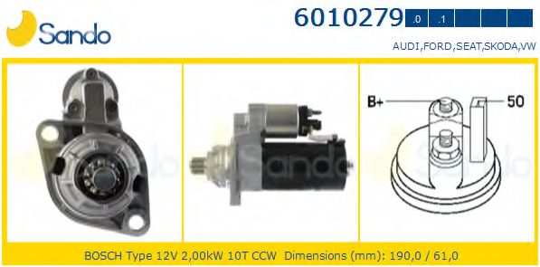 SANDO 6010279.0 Стартер для VOLKSWAGEN SHARAN (Фольксваген Шаран) SANDO 6010279.0 Стартер для VOLKSWAGEN SHARAN (Фольксваген Шаран)