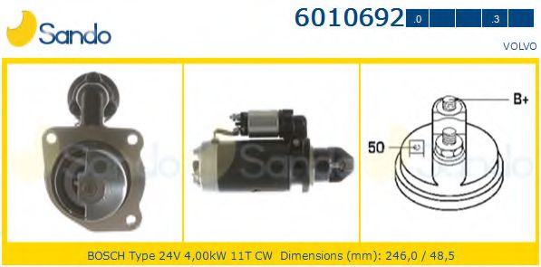 SANDO 6010692.0 Стартер 12 1996 для VOLVO (Вольво) SANDO 6010692.0 Стартер 12 1996 для VOLVO (Вольво)