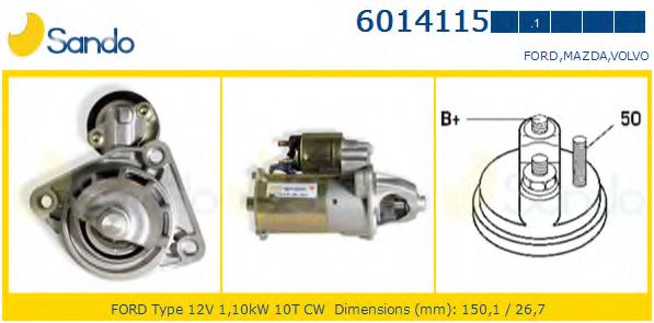 SANDO 6014115.1 Стартер 11 1995 для VOLVO (Вольво) SANDO 6014115.1 Стартер 11 1995 для VOLVO (Вольво)