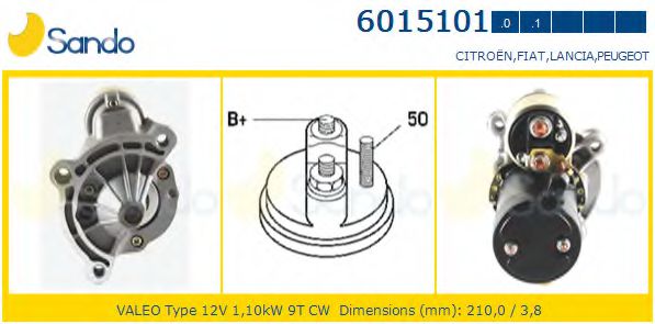 SANDO 6015101.0 Стартер для PEUGEOT 806 (Пежо 806) SANDO 6015101.0 Стартер для PEUGEOT 806 (Пежо 806)