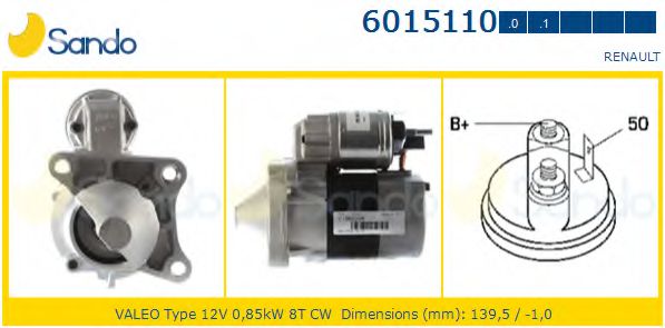 SANDO 6015110.0 Стартер для RENAULT (Рено) SANDO 6015110.0 Стартер для RENAULT (Рено)