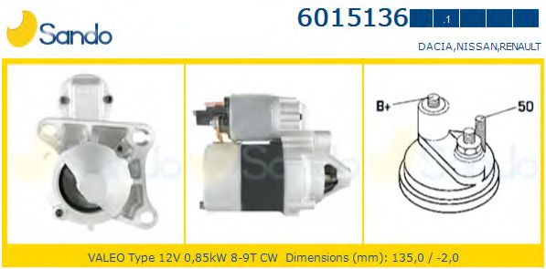 SANDO 6015136.1 Стартер для DACIA SANDERO (Дача Сандэро) SANDO 6015136.1 Стартер для DACIA SANDERO (Дача Сандэро)