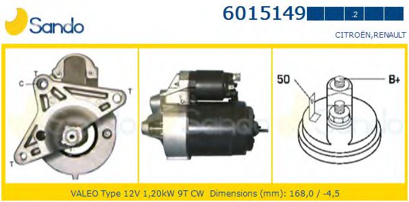 SANDO 6015149.2 Стартер для RENAULT (Рено) SANDO 6015149.2 Стартер для RENAULT (Рено)