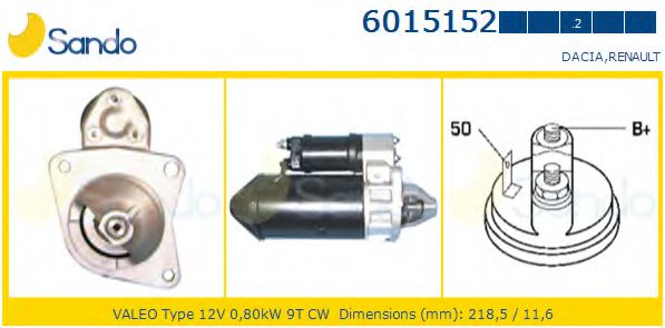 SANDO 6015152.2 Стартер 688712 для RENAULT ESTAFETTE (Рено Эстафэттэ) SANDO 6015152.2 Стартер 688712 для RENAULT ESTAFETTE (Рено Эстафэттэ)