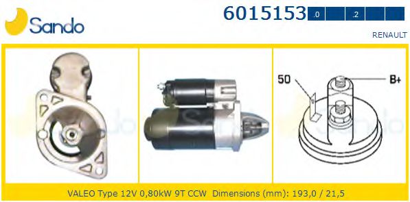 SANDO 6015153.0 Стартер 800 для RENAULT LE CAR (Рено Лэ cар) SANDO 6015153.0 Стартер 800 для RENAULT LE CAR (Рено Лэ cар)