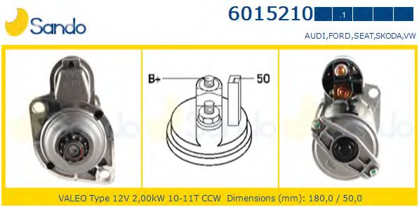 SANDO 6015210.1 Стартер механическая коробка передач для VOLKSWAGEN SHARAN (Фольксваген Шаран) SANDO 6015210.1 Стартер механическая коробка передач для VOLKSWAGEN SHARAN (Фольксваген Шаран)