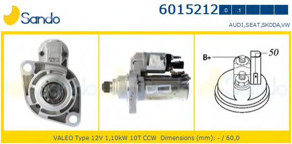 SANDO 6015212.0 Стартер с электроникой для VOLKSWAGEN VENTO V (Фольксваген Венто 5) SANDO 6015212.0 Стартер с электроникой для VOLKSWAGEN VENTO V (Фольксваген Венто 5)